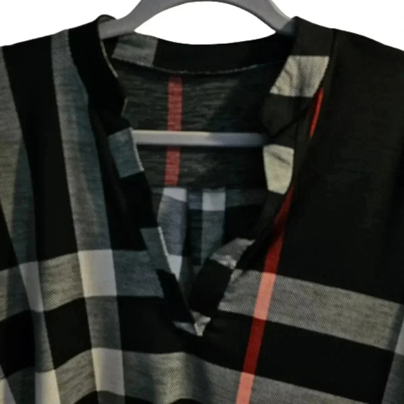 Otolemur Women's 3/4 Sleeve Casual Plaid Shirt Top - Picture 2 of 5